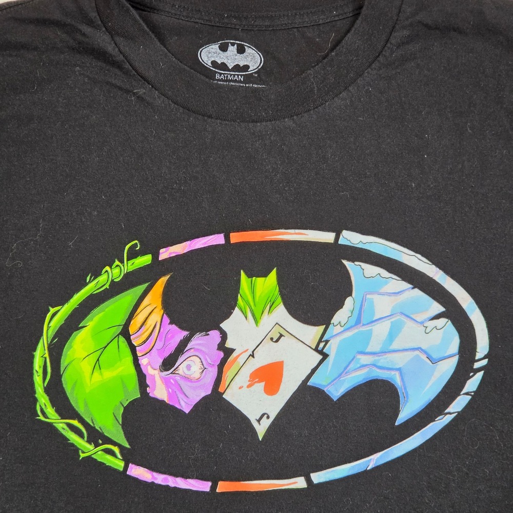 Batman T-Shirt Mens Large Tall Black Excellent Villain Logo Graphic Tee LT
